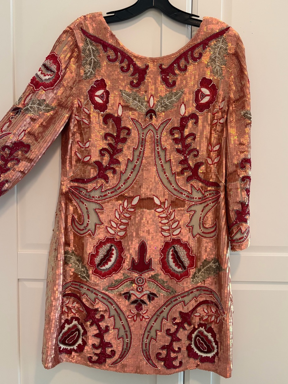 Needle & Thread Peach Sequin Embroidered Long Sleeve Dress WORN ONCE